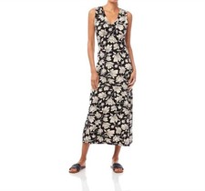 Karen Kane Sleeveless V Neck Midi Dress Black Floral