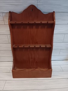 Vintage Wood Souvenir Spoon Collector Holder Wall Rack 12 spoons W/ Pocket Shelf