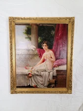 Vintage Mid-Century Oil Painting – Seated Maiden Classical – Unsigned – 16x20