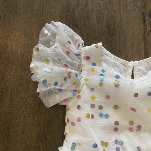 Lola and + The Boys Flutter Foiled Rainbow Polka Dot White Tulle Dress Girls 8 - Picture 2 of 7