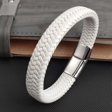Men's Leather Braided Bracelet Stainless Steel Buckle Clasp Bangle Fashion Gift