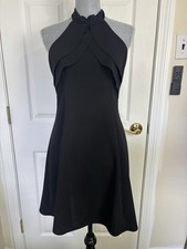 Vtg Y2K Bebe Black Halter Mini Dress Fit Flare Retro Size 4 Fairy Grunge
