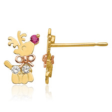 14K Solid Yellow Rose Gold CZ Reindeer Stud Earrings