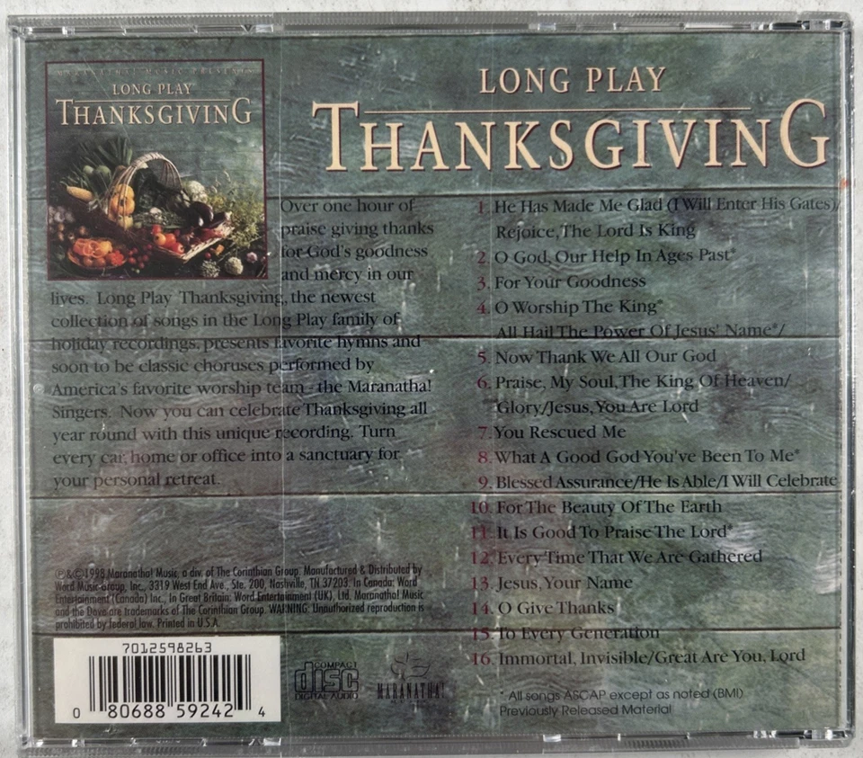 Maranatha! Music Long Play Thanksgiving CD One Hour Of Praise Foto 2 de 2