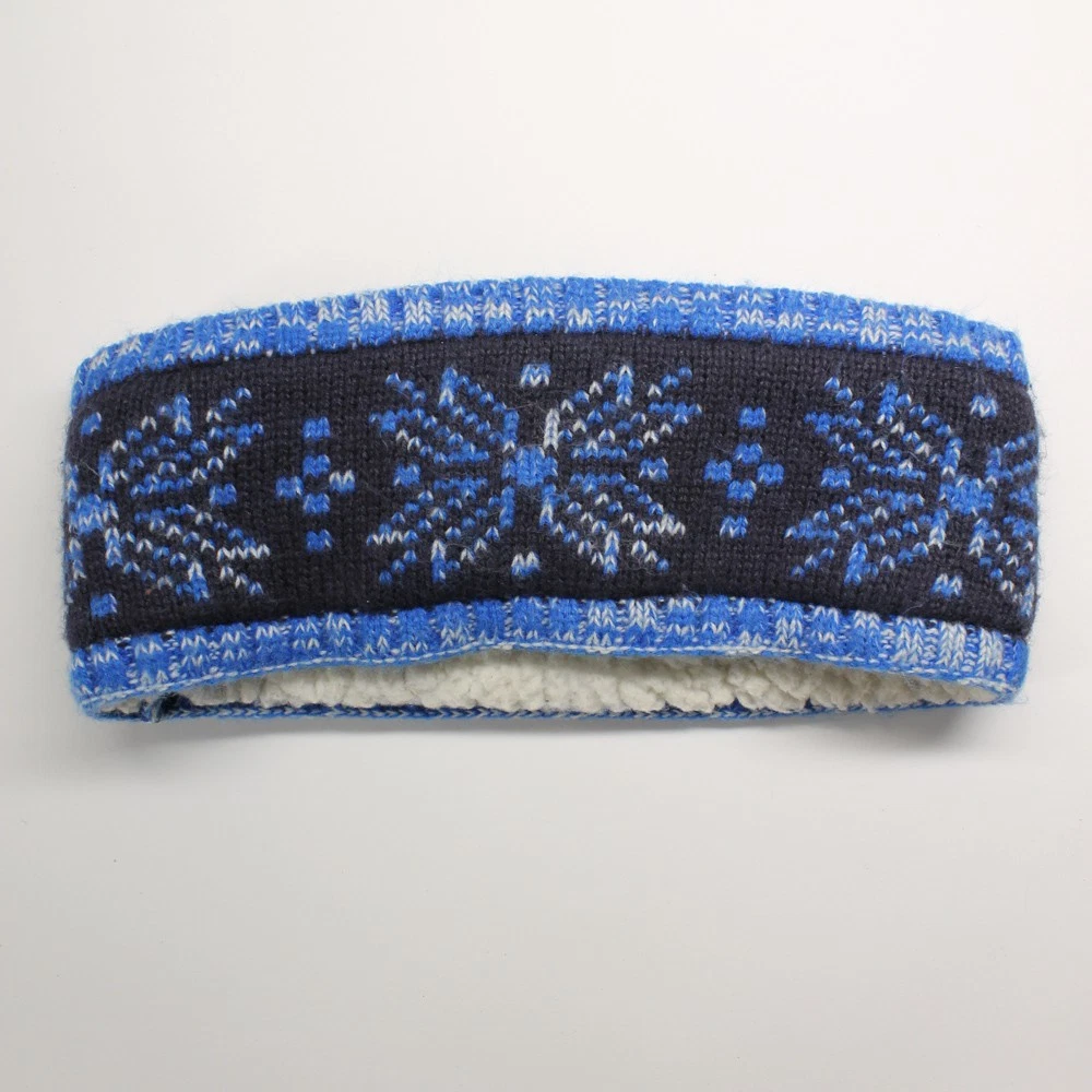 Lands' End Sherpa line fleece knit blue white warm winter ski headband