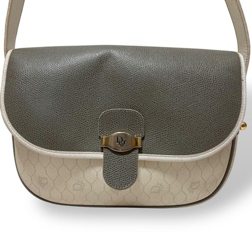 Christian Dior Shoulder Bag PVC Leather Off white Gray Honeycomb Condition good