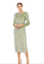 MAC DUGGAL 93568 FLORAL BEADED TEA LENGTH SAGE MIDI DRESS  16
