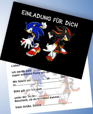 12 Einladungskarten & 12 Umschläge für Geburtstag Sonic ( 35 )