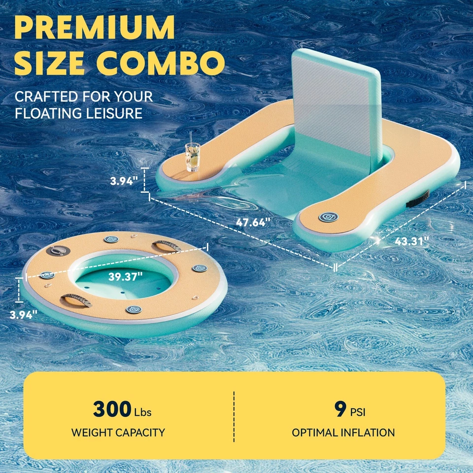 Silla Flotante Inflable 3.6' con Bar, PVC Resistente con Bomba Foto 3 de 4