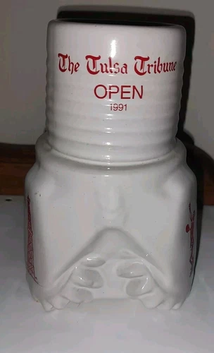 Frankoma Tulsa Tribune Open 1991 Tennis Coffee Mug -Oil Tri Cone Drill Bit  6"