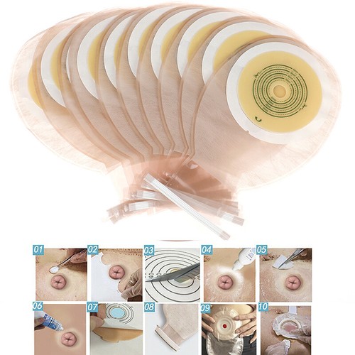 10Pcs One-piece Colostomy Bags Disposable Ostomy Drainable Single Tie Pouch -lk