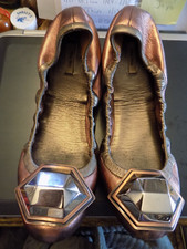 Miu miu Nappa Leather Ballerina Metallic Bronze Large Metal Toe Accent sz 37 6.5