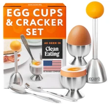Eparé Egg Topper Cutter Set – Stainless Steel Egg Cracker, Cups & Spoons