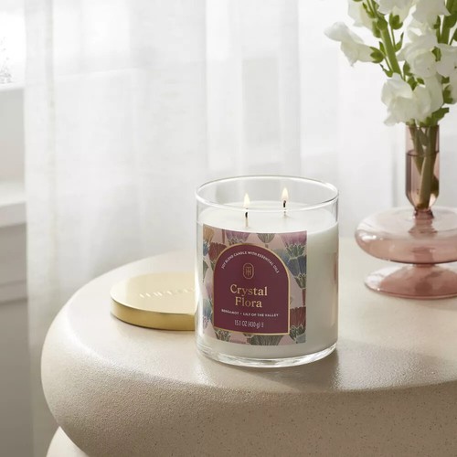 2-Wick Lidded Glass Jar Candle Crystal Flora 15.1oz - Threshold™ 50 Hours