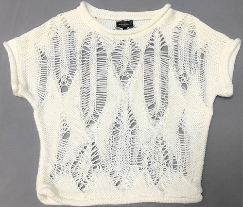 KappAhl Youth Girls "see through" Knit Sweater Short Sleeve Top White Sz 10 -13 - Picture 2 of 3