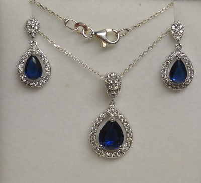 Boucles D'oreilles Créoles Demi-cercle Dolly-Bijoux - Saphir Bleu Et Pavage Cz Diamant - Argent 925 Massif Rhodié - Neuf Avec étiquettes
