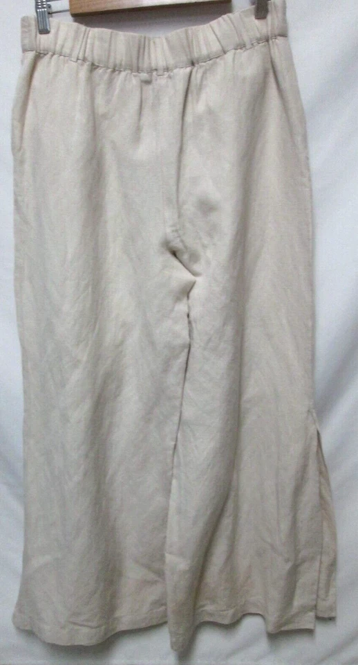 Pantalones Boston Proper Pierna Ancha Abertura Lateral Mezcla de Lino Beige Bolsillos Talla 8 Foto 2 de 4