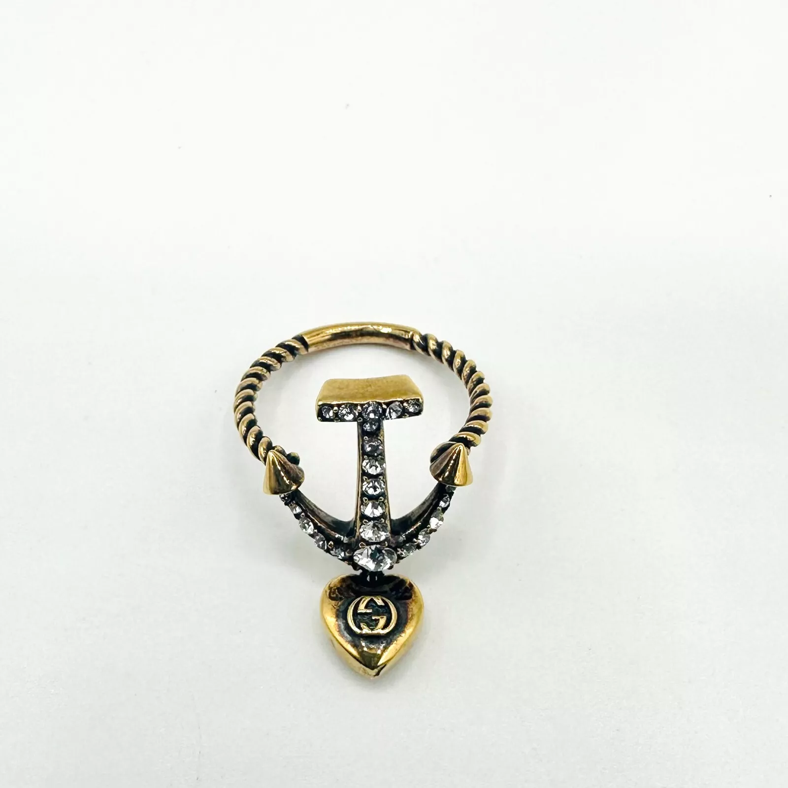 Nouvelle bague d'ancrage en cristal or vieilli Gucci avec charme cœur GG S 661192 8031