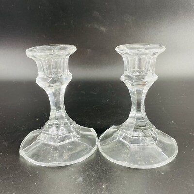 Pair of Vintage Candlesticks Clear Glass Taper Candle Holder Tablescape 4''