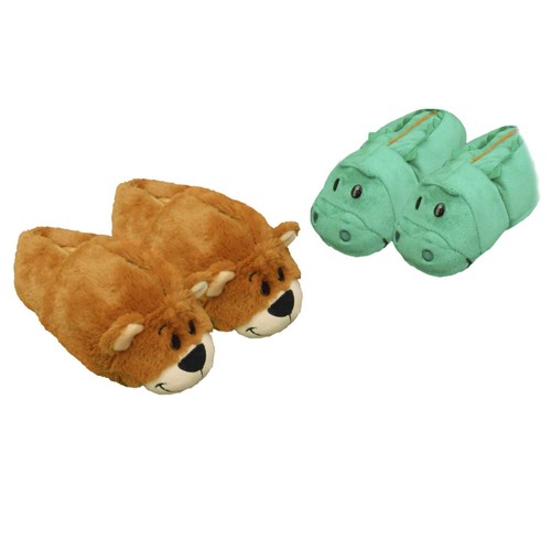 Flipazoo Toddler Boys Reverisble Animal Slippers Gator & Grizzly Bear S(10-11) - 第 1/2 張圖片