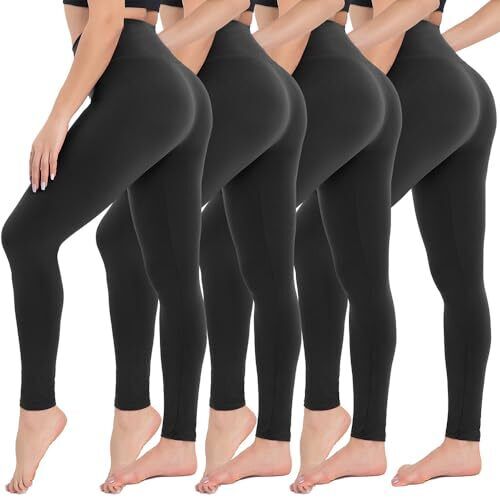 4er Pack Leggings für Damen - hohe Taille Bauch Small-Medium 4 Packungen, 2#schwarz - Bild 1 von 4