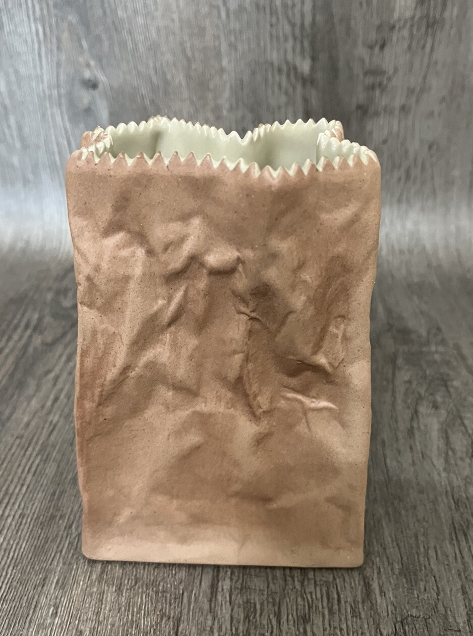 Ceramic Brown Paper Bag Vase Rosenthal Germany READ