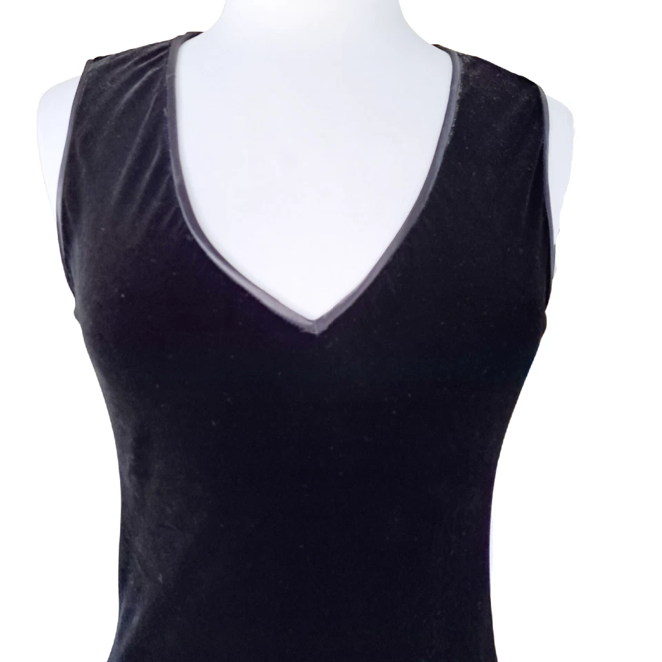 DKNY Vintage 90s Black Velvet Maxi Dress Sleeveless V-neck Bias Cut Formal - Image 2 of 4