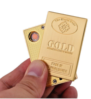 Gold Design USB Glühspirale Feuerzeug Strom ohne Gas elektrisch Metall USB