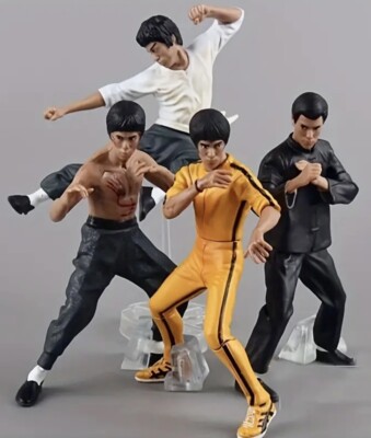 4 Rare Bruce Lee Kung Fu Master Hand Painted Action Figure Model Toy Collection