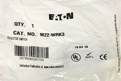 EATON M22 WRK3 Selector Switch 3 Position Maintained M22-WRK3