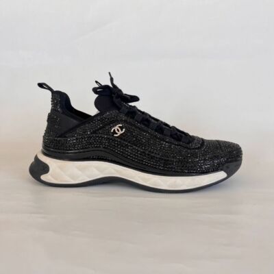 CHANEL ブラック ホワイト スニーカー Sneakers - Mesh, suede calfskin & grained calfskin, white