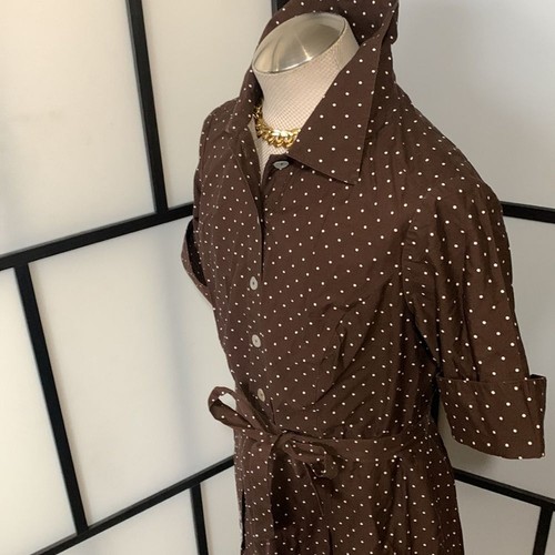 CONNECTED Women's Brown/White Polka Dot Button Front Swing Dress Size 14 - Picture 8 of 16