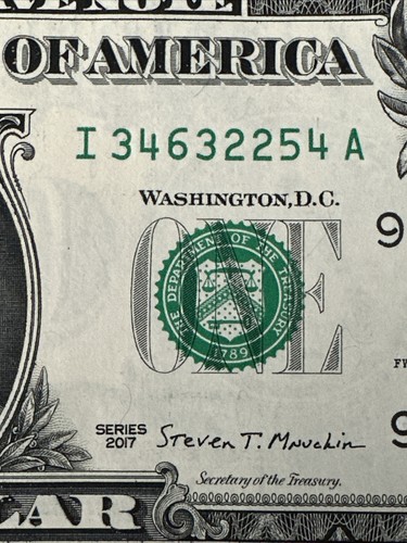 ONE UNCIRCULATED 2017 Consecutive UNC-GEM $1 NOTE - FRB MINNEAPOLIS, MN - "I" - Picture 4 of 17