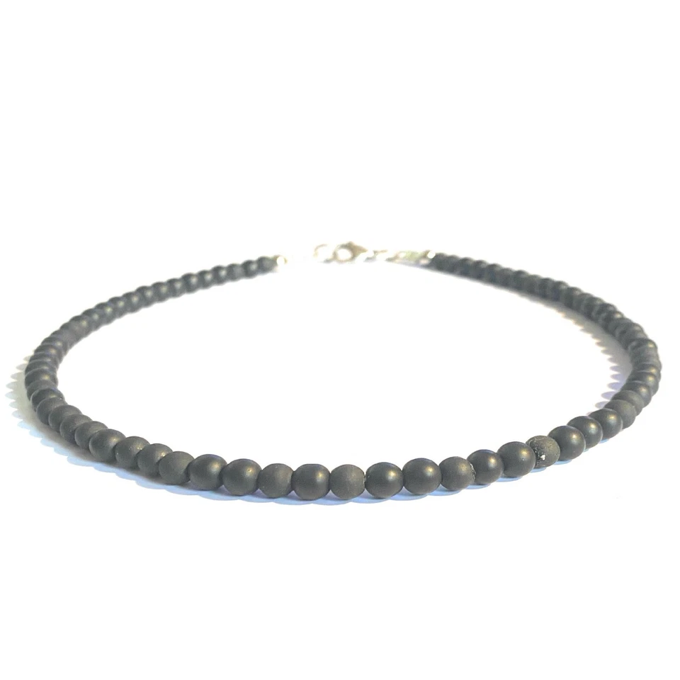 Collana pietre dure onice nero da uomo in acciaio inox lunga 45 cm con donna di - Immagine 3 di 4