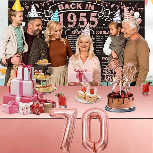 70th Birthday Decorations Woman with 70th Birthday Banner Rose Gold Tableclot... - 第 2/7 張圖片