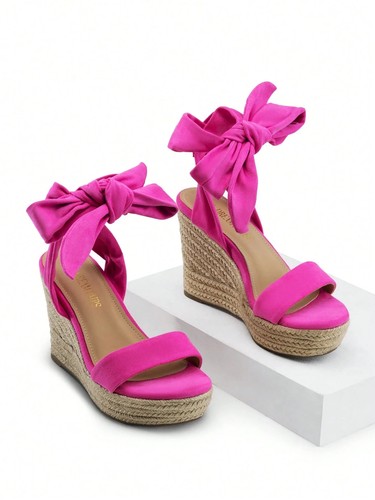 Womens Open Toe Espadrilles Wedges Tie Lace Up Cute Ankle Strap Platform Sandal - Picture 15 of 23