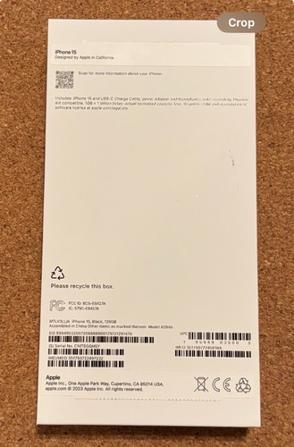Apple iPhone 15 Black 128GB ~ Genuine OEM A2846 ~ Empty Box ONLY With Sticker - Zdjęcie 3 z 4