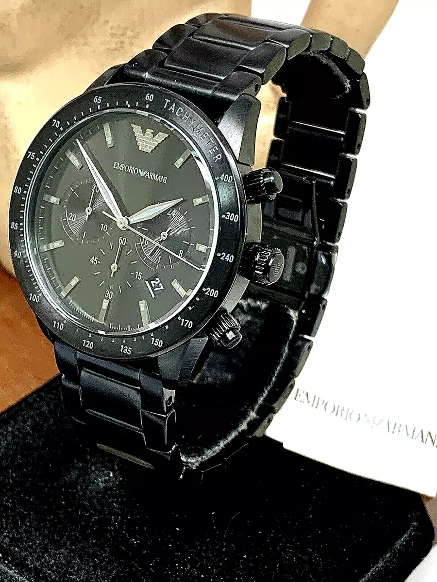 Emporio Armani Men\'s Watch AR11242 Quartz Chronograph Black Dial Stainless  Steel | eBay