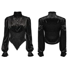 Punk Rave Black Retro Gothic Cyberpunk Velvet Ruffle Shirt Women Party Top