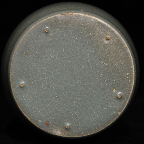 Jarrón de boca de disco de 7,7" antiguo horno ru horno esmalte cian grieta de hielo - Imagen 2 de 9