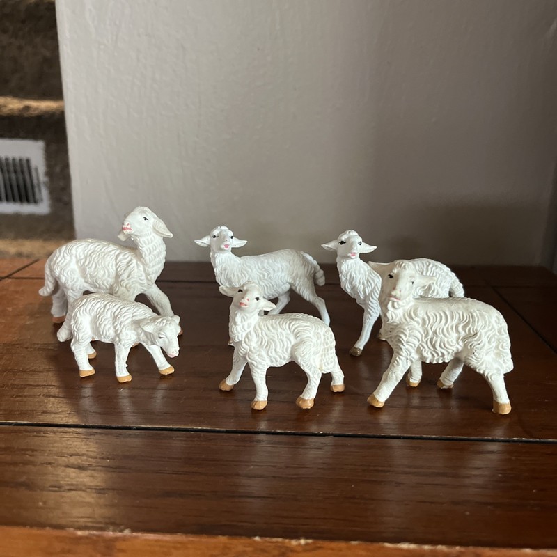 Lot Of 6 Vintage Hard Composite & Plastic Italy Nativity Sheep Figures