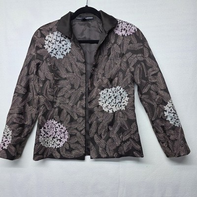 Linda Allard Ellen Tracy Sz 4 ALL EMBROIDERED ART Lux Open Jacket Blazer