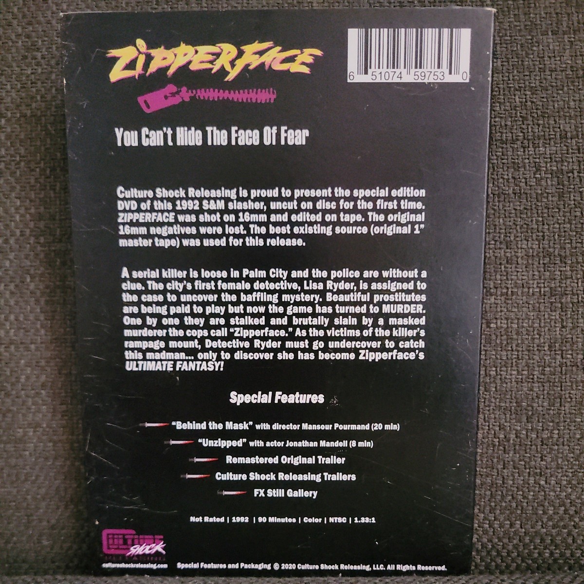 Zipperface (DVD) 1992 Horror Slasher -with Slipcover - Culture