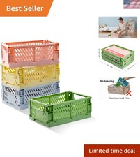 Colorful 4-Pack Pastel Storage Crates, Folding Plastic Baskets for Organization