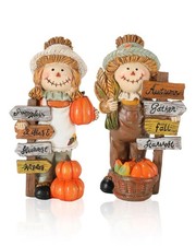 2-Pack Thanksgiving Scarecrow Figurines with Autumn Plaques - 5.5'' Fall Decor