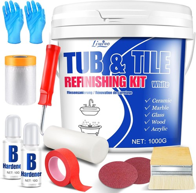 #ad Tub and Tile Refinishing Kit 35Oz Semi Gloss White Tile Paint with Tools for B $41.55