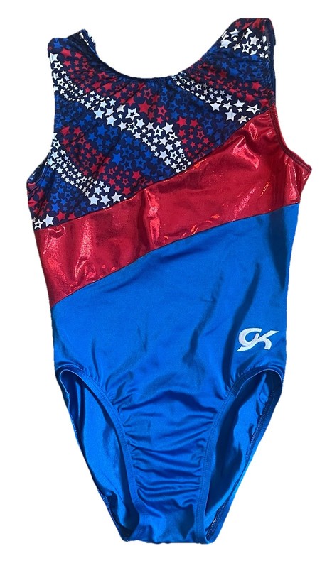 GK Elite Womens Girls Gymnastic Dance Leotard Red White Blue Stars Adult XS AXS