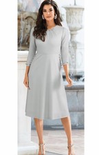 Size 12 Midnight Velvet Gray Formal Wedding Church Party Delena Pearl Trim Dress