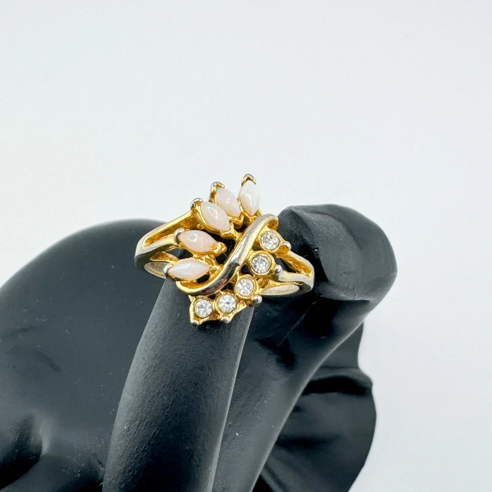Anillo Vintage Oro Relleno Ópalo Estrás Retro Glamour Art Deco Estilo Flor Foto 3 de 4
