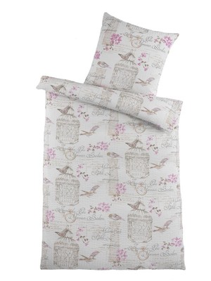 Microfaser Bettwäsche 135x200 Seerzucker Polyester Reißverschluß Vögel Romantik